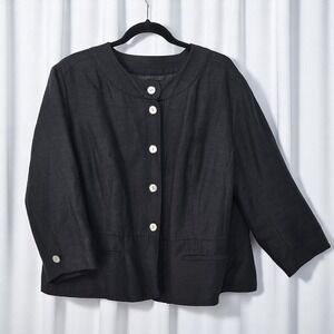 Covington Woman Linen Blend Button Front Blazer Black Lined Plus Size 22W Career